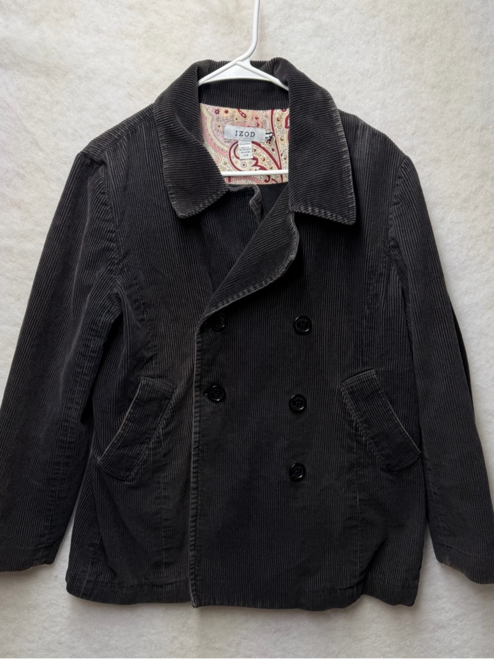 VINTAGE IZOD Black Cordoroy Peacoat SIZE LARGE WOMENS 100% COTTON